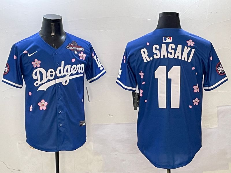 Men Los Angeles Dodgers #11 R.Sasaki Blue Sakura Edition 2025 Nike MLB Jersey style 7->los angeles dodgers->MLB Jersey